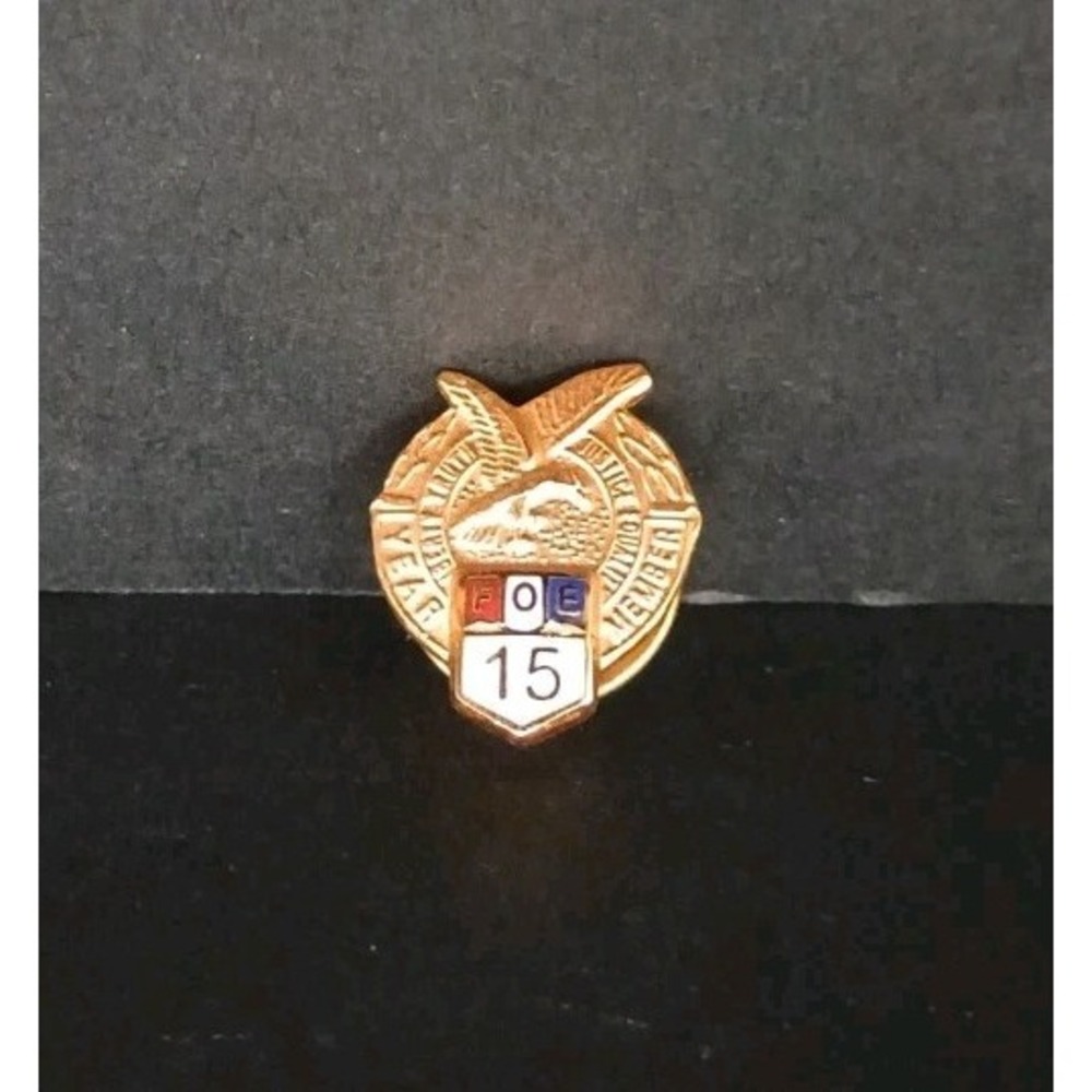 Gold Tone Eagle 15 Year Service Award Lapel Pin Vintage Service Pin